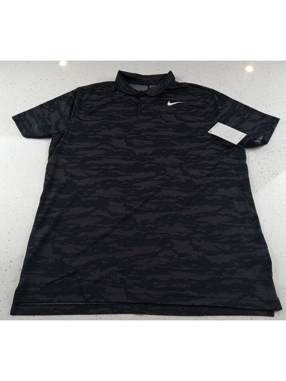 Nike Dri-FIT Polo Shirt Mens Large Black Jacquard Wave Golf Short Sleeve NWT L